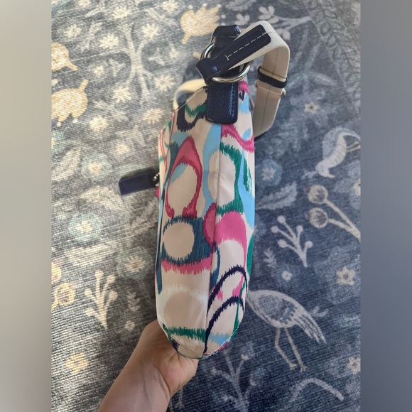 Coach Scribble IKAT Logo multi colored on tan background Crossbody Bag - Picture 7 of 11